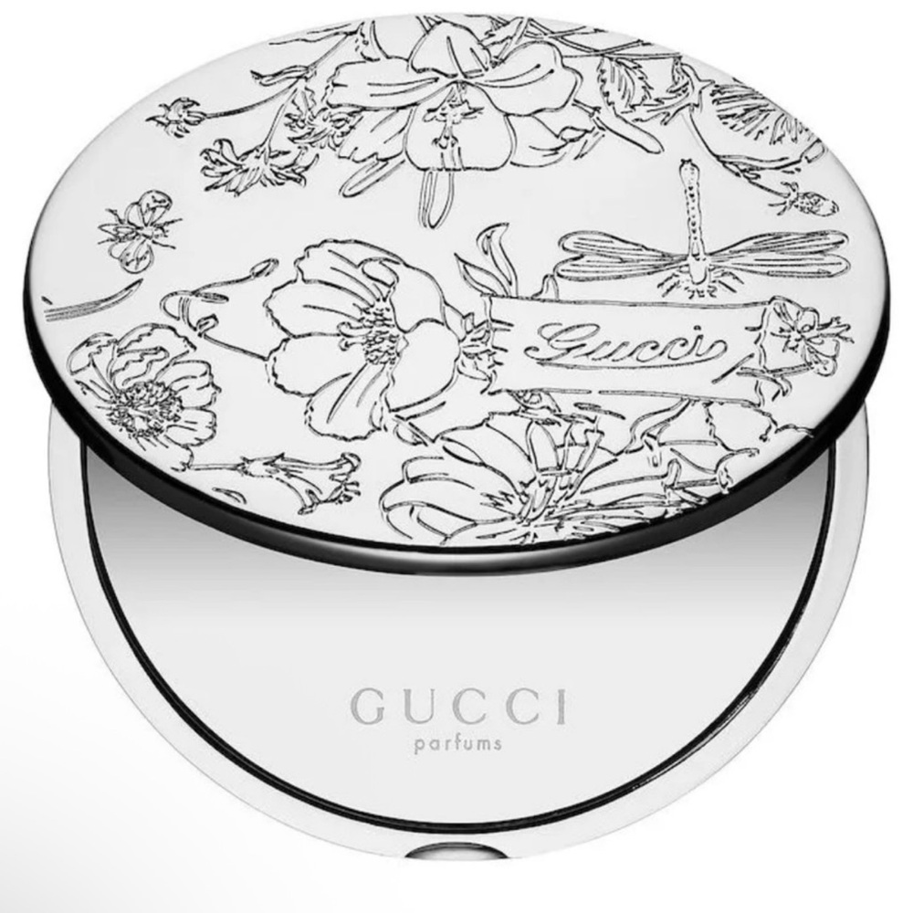 NIB Gucci Flora sSilver Double Sided Compact Mirror